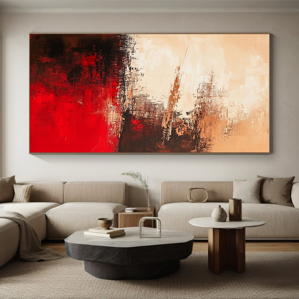 Beige Red Black Abstract Painting with Subtle Drama WINK664