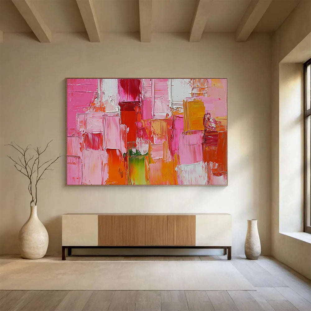 Pink and Red Block Textured Abstract Painting ABS271