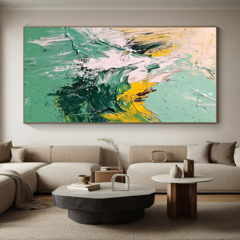 Green Yellow Mountain Abstract Painting with Energetic Peaks WINK604