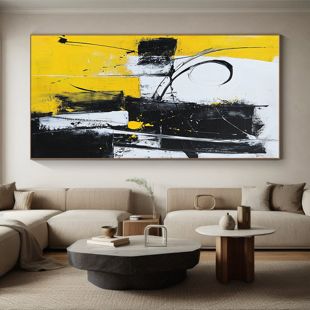 Yellow Black White Abstract Painting with Dynamic Energy WINK511