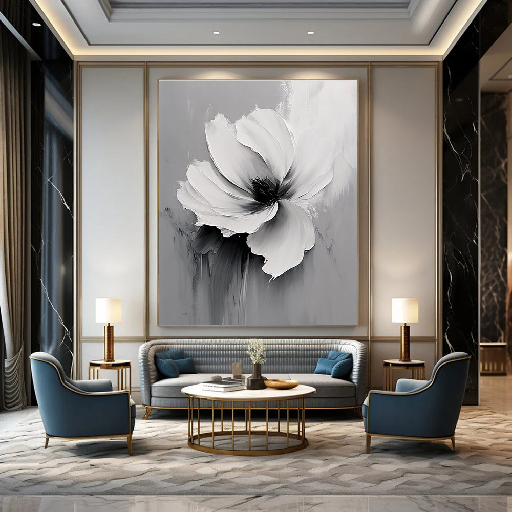 Gray - Toned Floral Abstract Painting for Modern Living Rooms GAB1001
