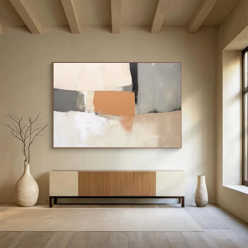 Neutral - Toned Geometric Abstract Painting for Timeless Interiors YHT075