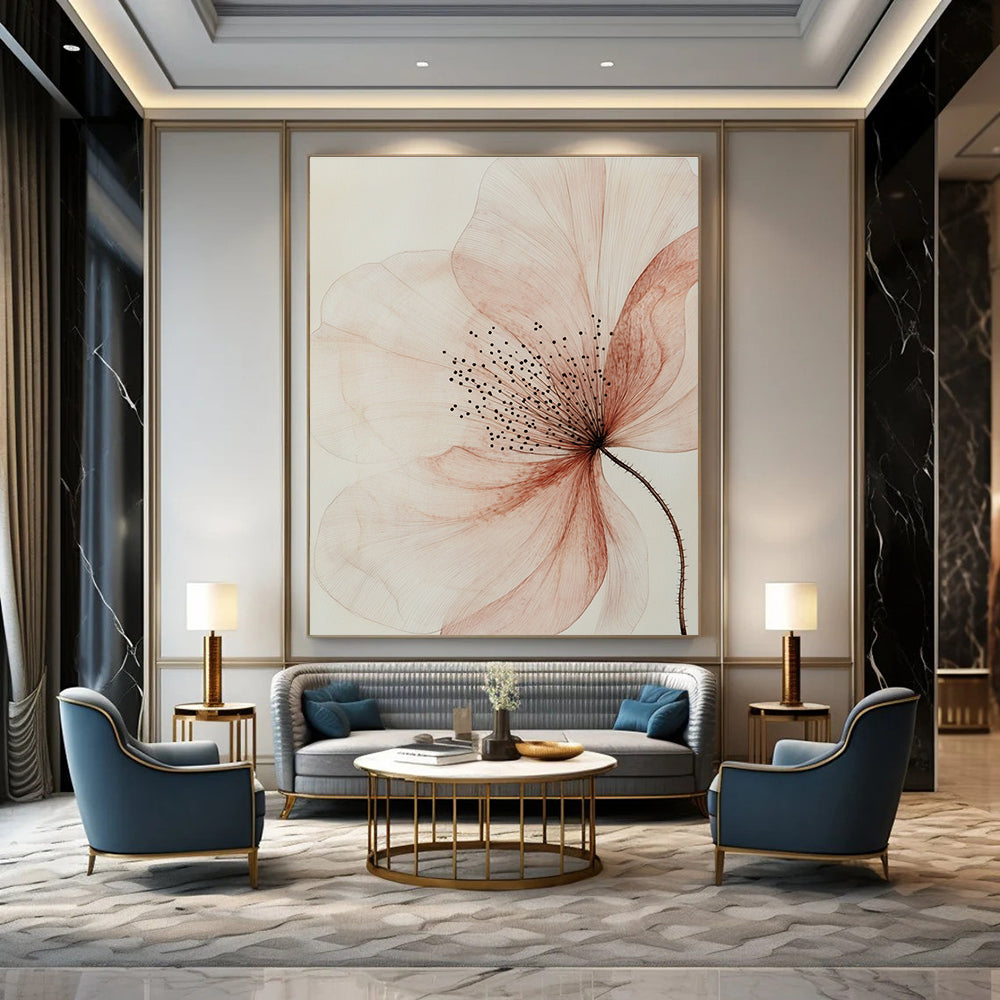 Delicate Pink Flower Sketch Abstract Painting with Fine Details GAB0073