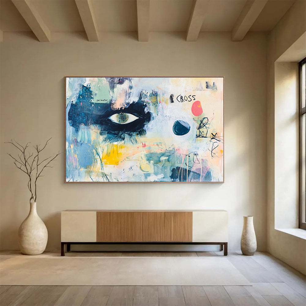 Eye - Themed Abstract Collage Painting with Thought - Provoking Visuals ABS465