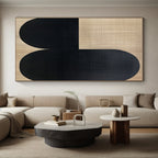 Beige and Black Abstract Painting with Minimalist Forms WINK838