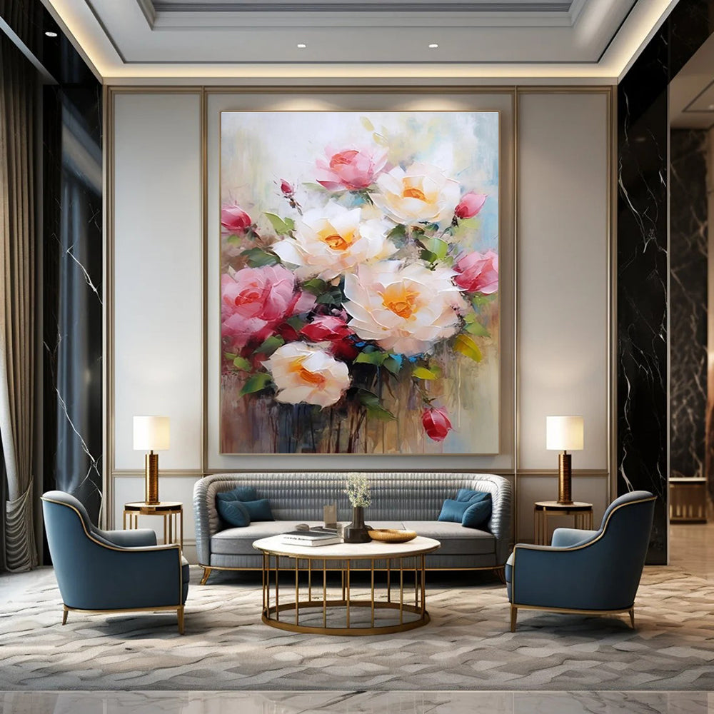 Classic Floral Bouquet Abstract Painting for Timeless Dining Rooms HENG429