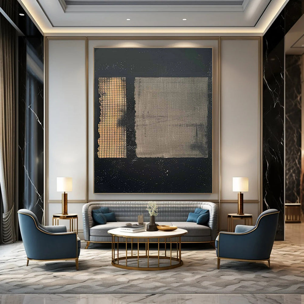 Dual - Tone Grid Abstract Painting for Industrial - Chic Spaces HENG307