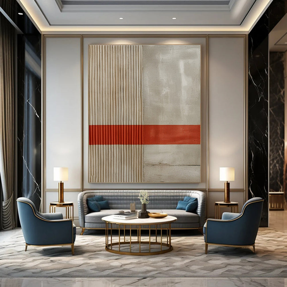 Minimalist Stripe Abstract Painting for Scandinavian - Style Interiors HENG007