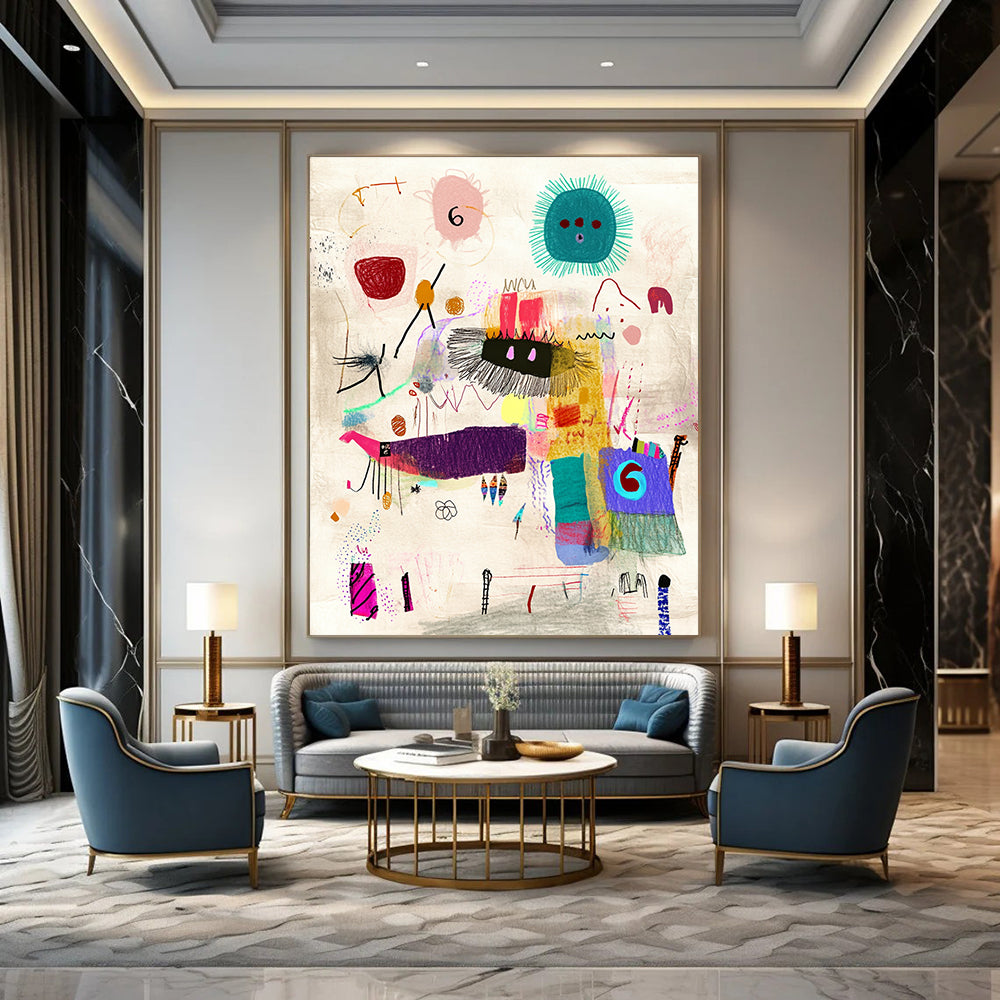 Whimsical Doodle Abstract Painting with Playful Forms GAB0102