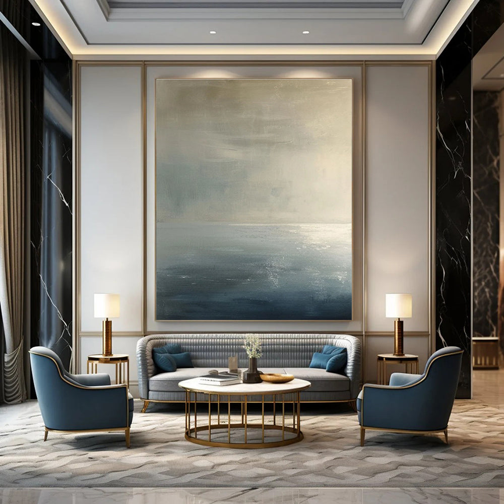 Subtle Monochromatic Sea Abstract Painting for Serene Bedrooms HENG299
