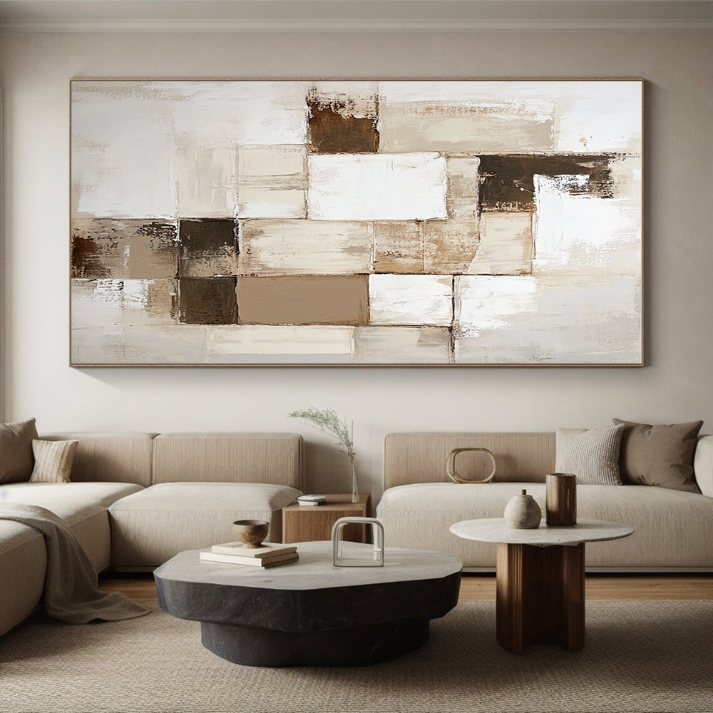 Beige Brown Abstract Blocks Painting with Subtle Textures WINK635