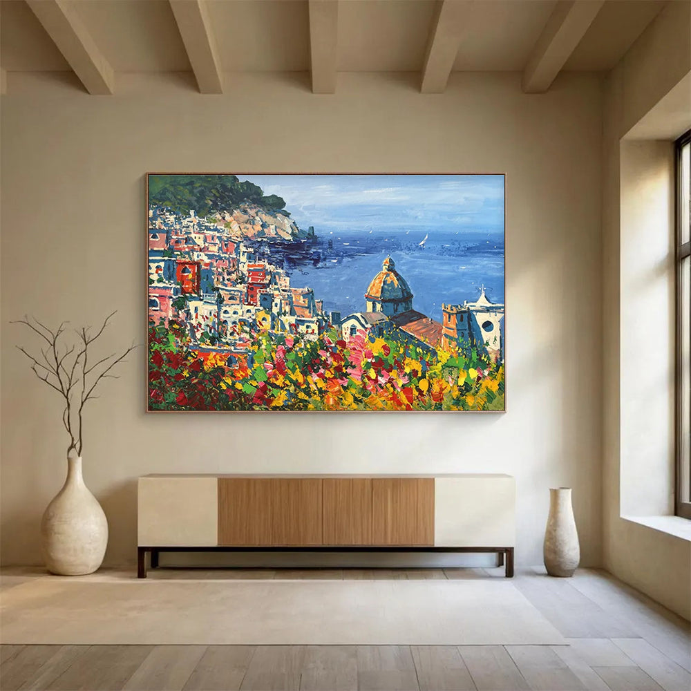 Coastal Town Abstract Painting for Mediterranean - Style Villas YHT457