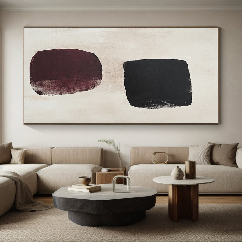 Dual Dark Shapes Abstract Painting with Understated Drama WINK168