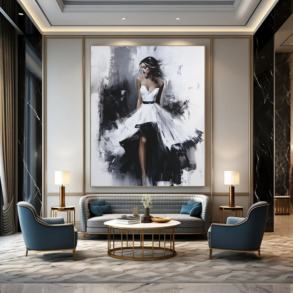 Elegant Woman in Dress Figurative Abstract Painting for Glamorous Interiors GAB1409