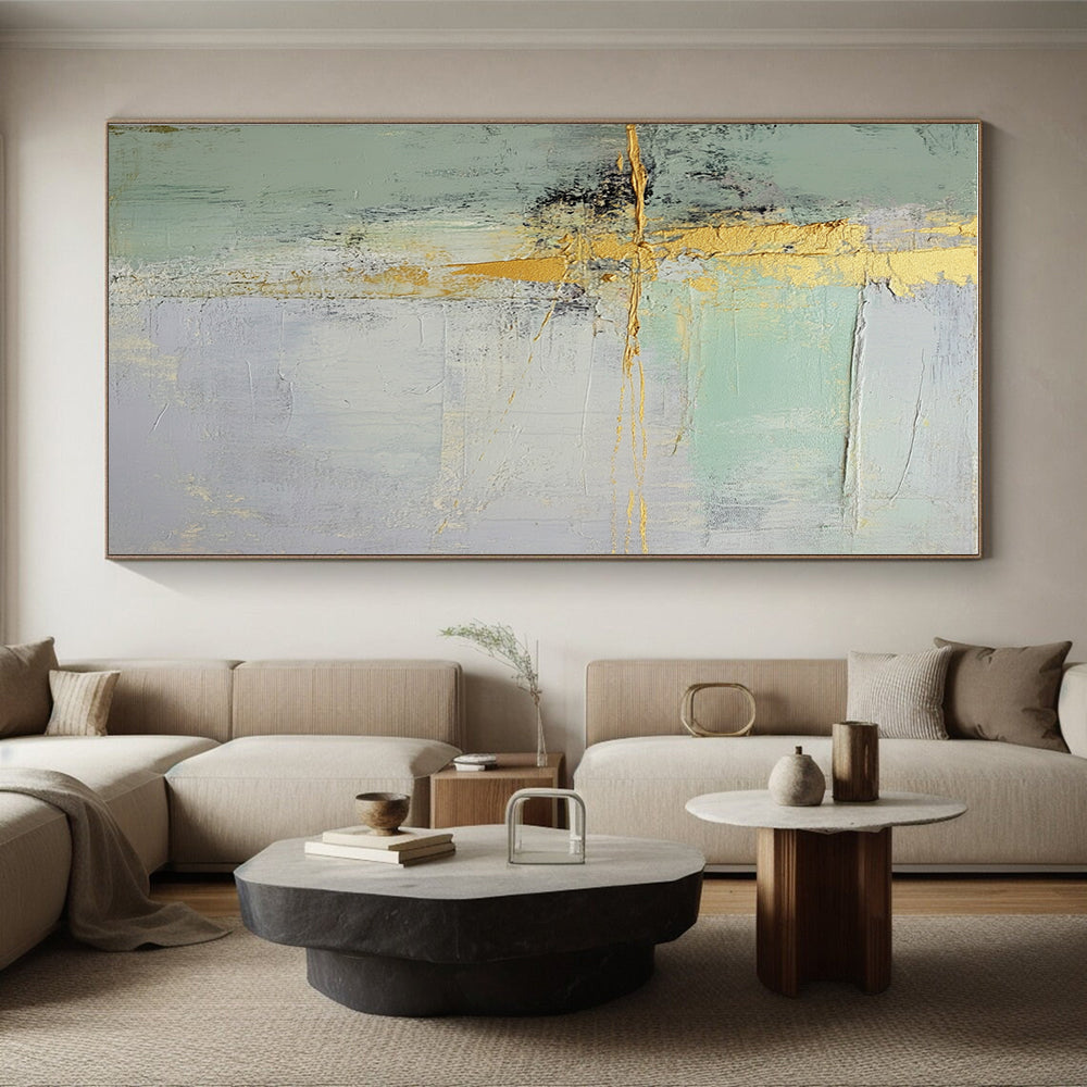 Green Gold Gray Abstract Painting with Calm Refinement WINK529