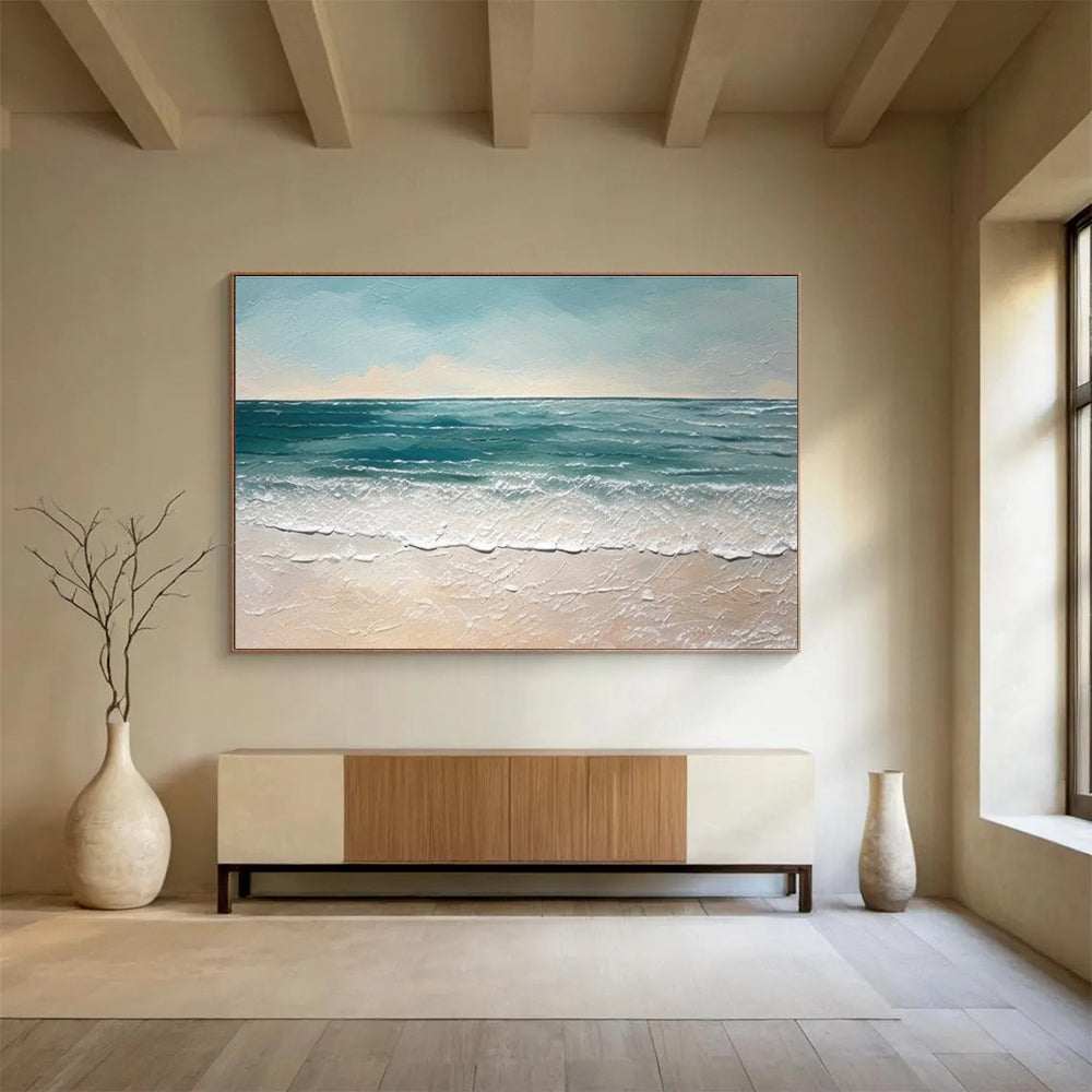Textured Seaside Scene Abstract Painting for Coastal Vibes YHT061