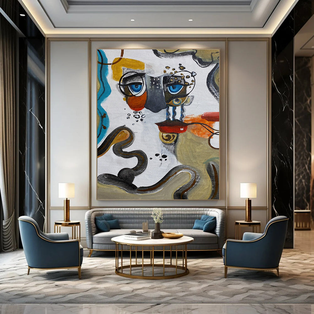 Abstract Face Composition Painting for Eclectic Home Studies HENG466