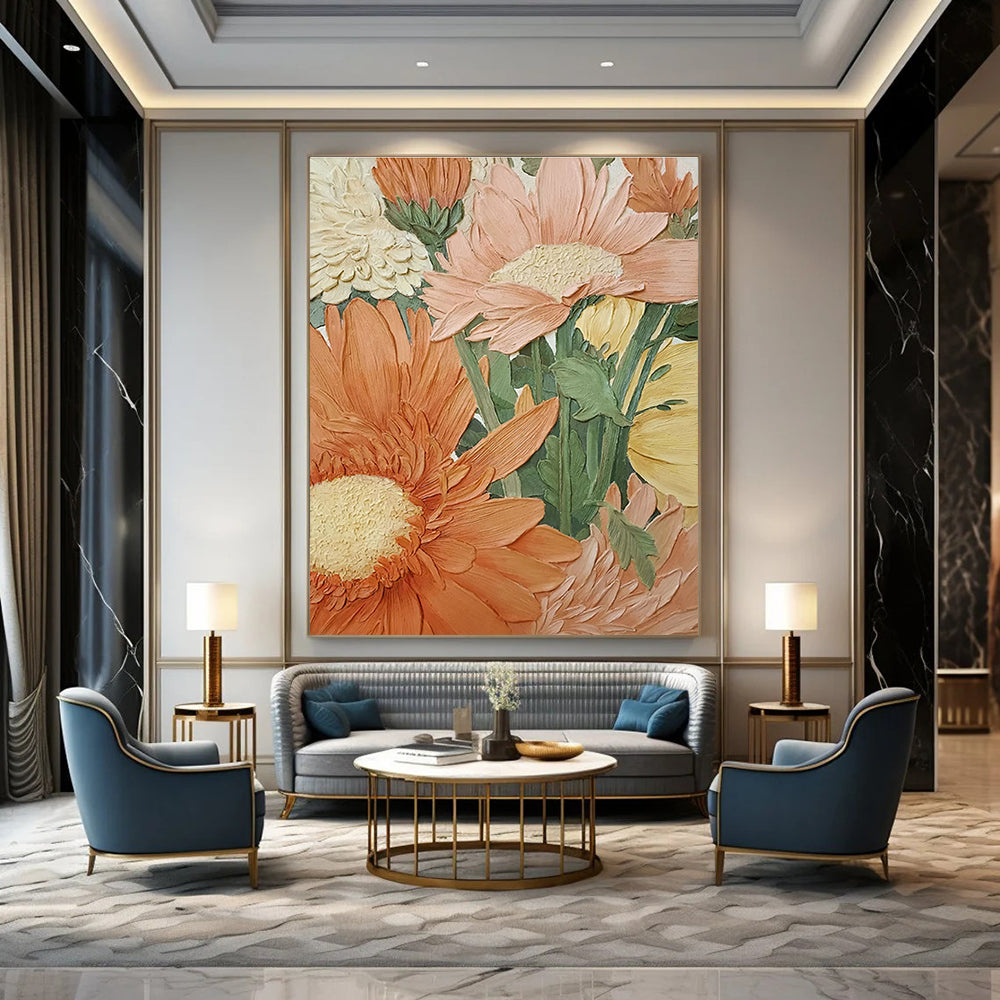 3D Floral Relief Abstract Painting for Elegant Dining Rooms HENG423