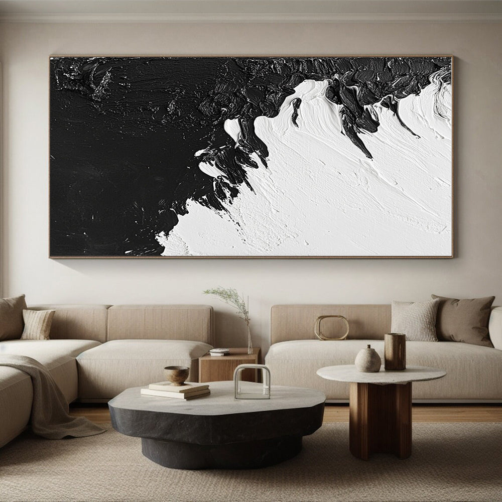 Textured Black and White Abstract Painting with Tactile Surfaces WINK825
