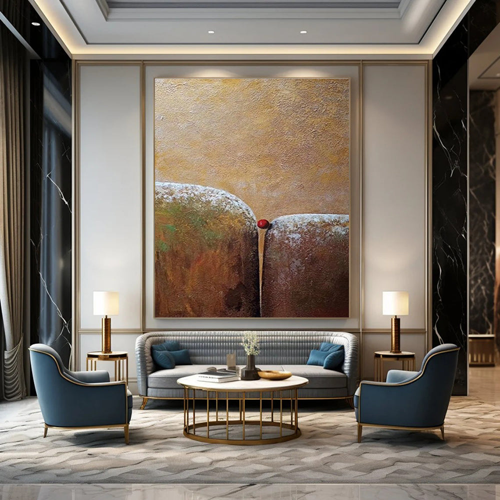 Two Forms with Red Sphere Abstract Painting for Thought - Provoking Study Spaces HENG033
