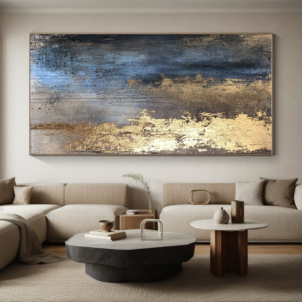 Blue and Golden Abstract Painting with Regal Allure WINK094
