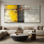 Gray - Yellow Abstract Cross Painting with Industrial Charm WINK422