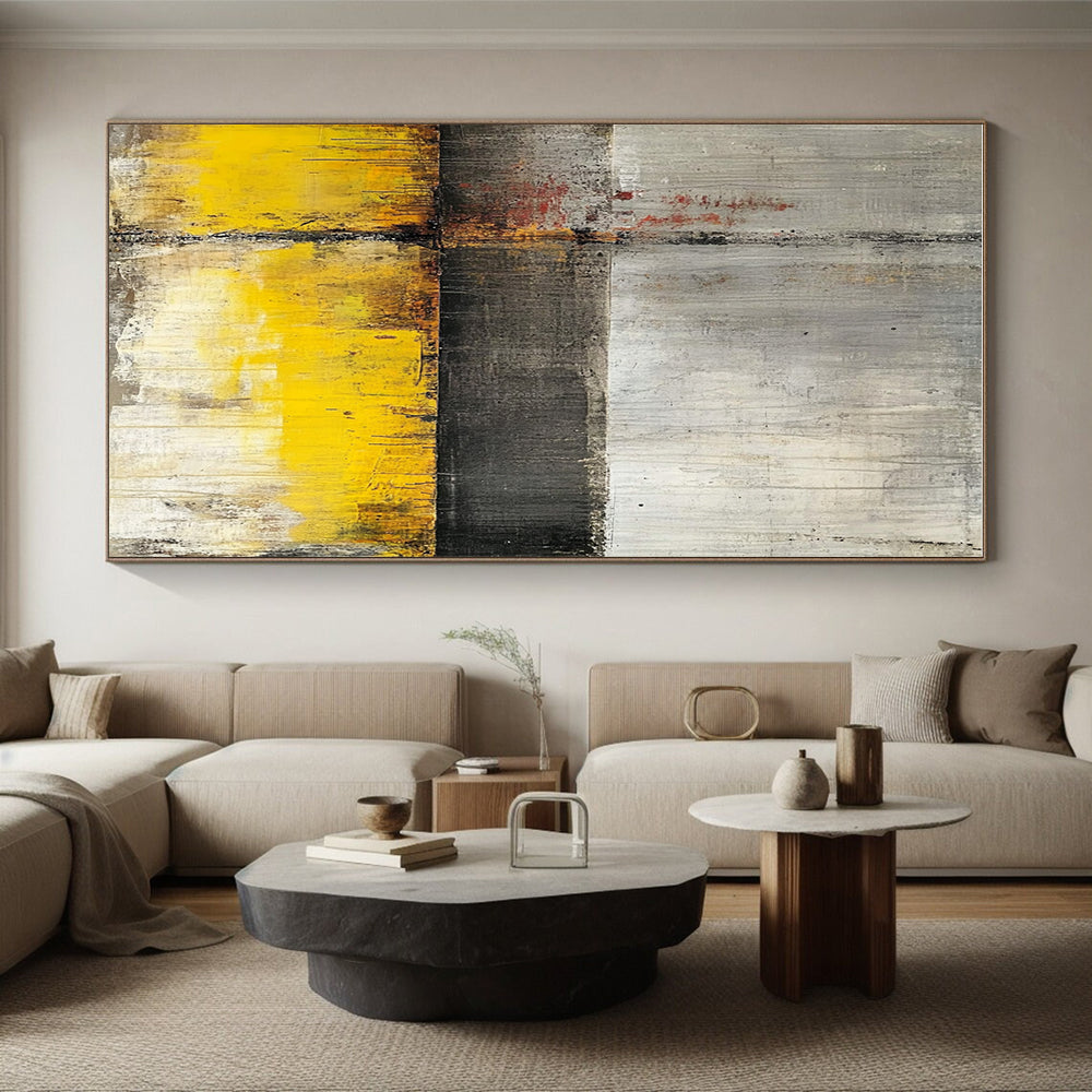Gray - Yellow Abstract Cross Painting with Industrial Charm WINK422
