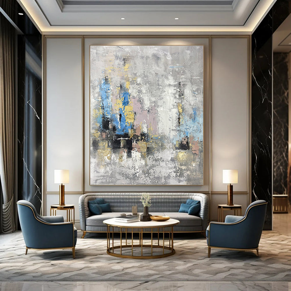 Chic Gray - Toned Abstract Cityscape Painting for Urban Interiors HENG248