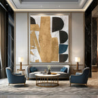 Geometric Gold - Black Abstract Painting for Luxury Home Entrances HENG216
