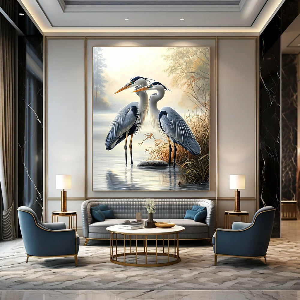 Herons by River Idyllic Abstract Painting for Nature - Loving Homes GAB1498
