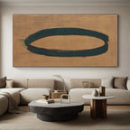 Dark Green Oval on Brown Abstract Painting with Bold Simplicity WINK033