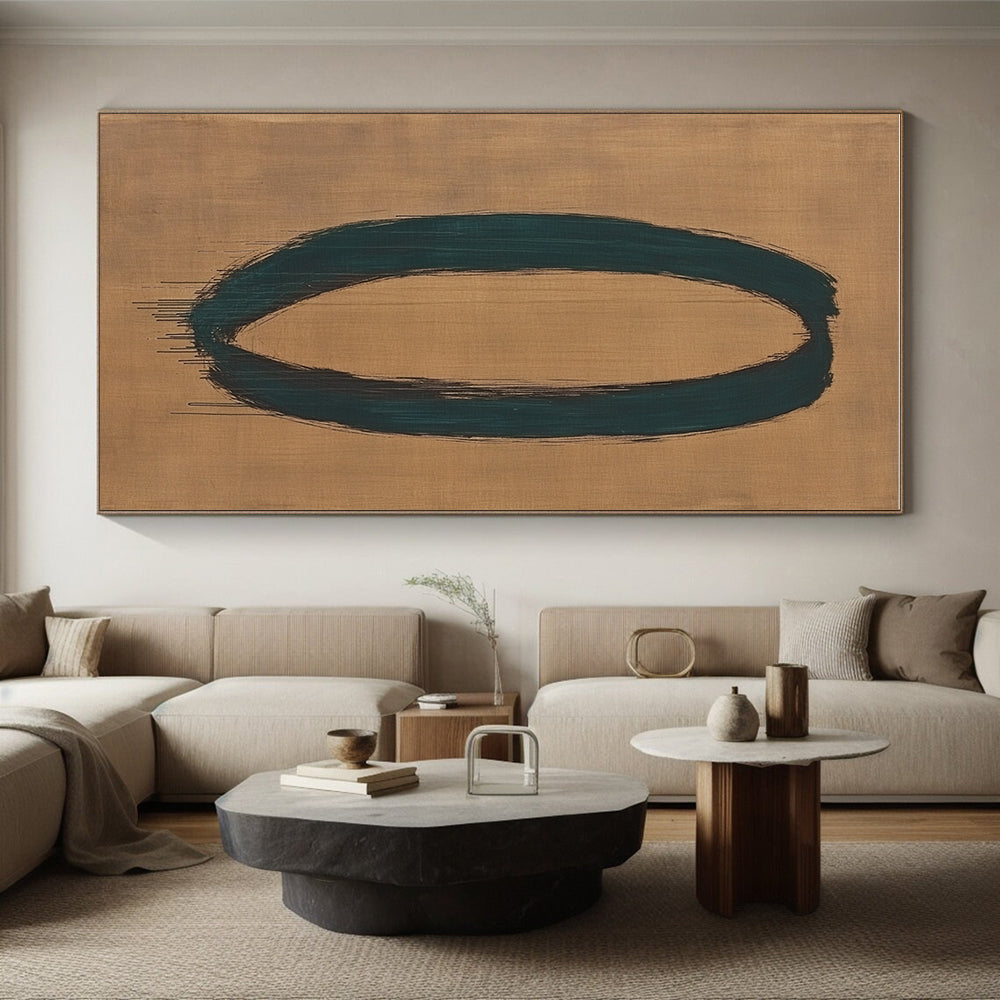 Dark Green Oval on Brown Abstract Painting with Bold Simplicity WINK033