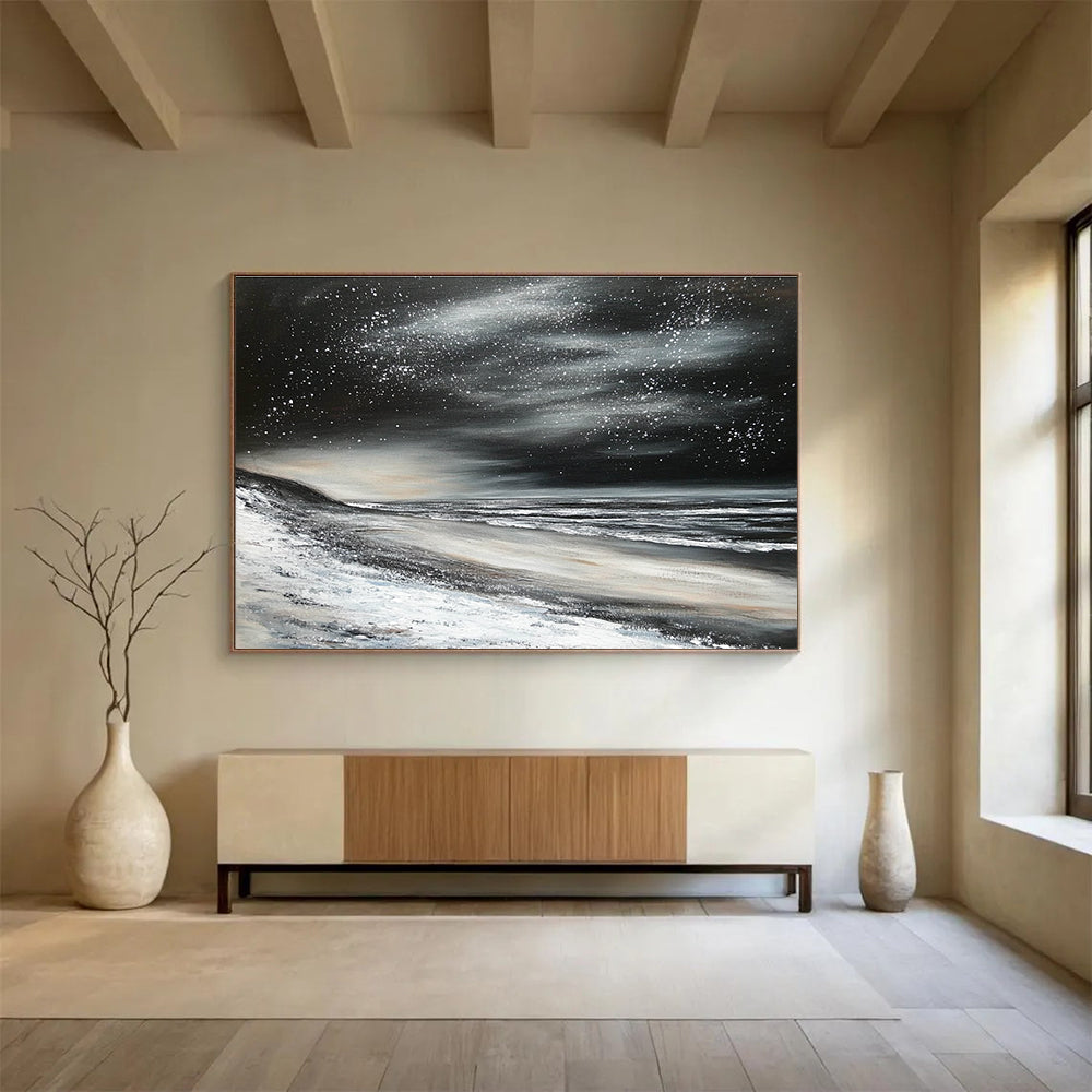 Starry Night Seascape Abstract Painting with Mystical Coastal Ambiance ABS453