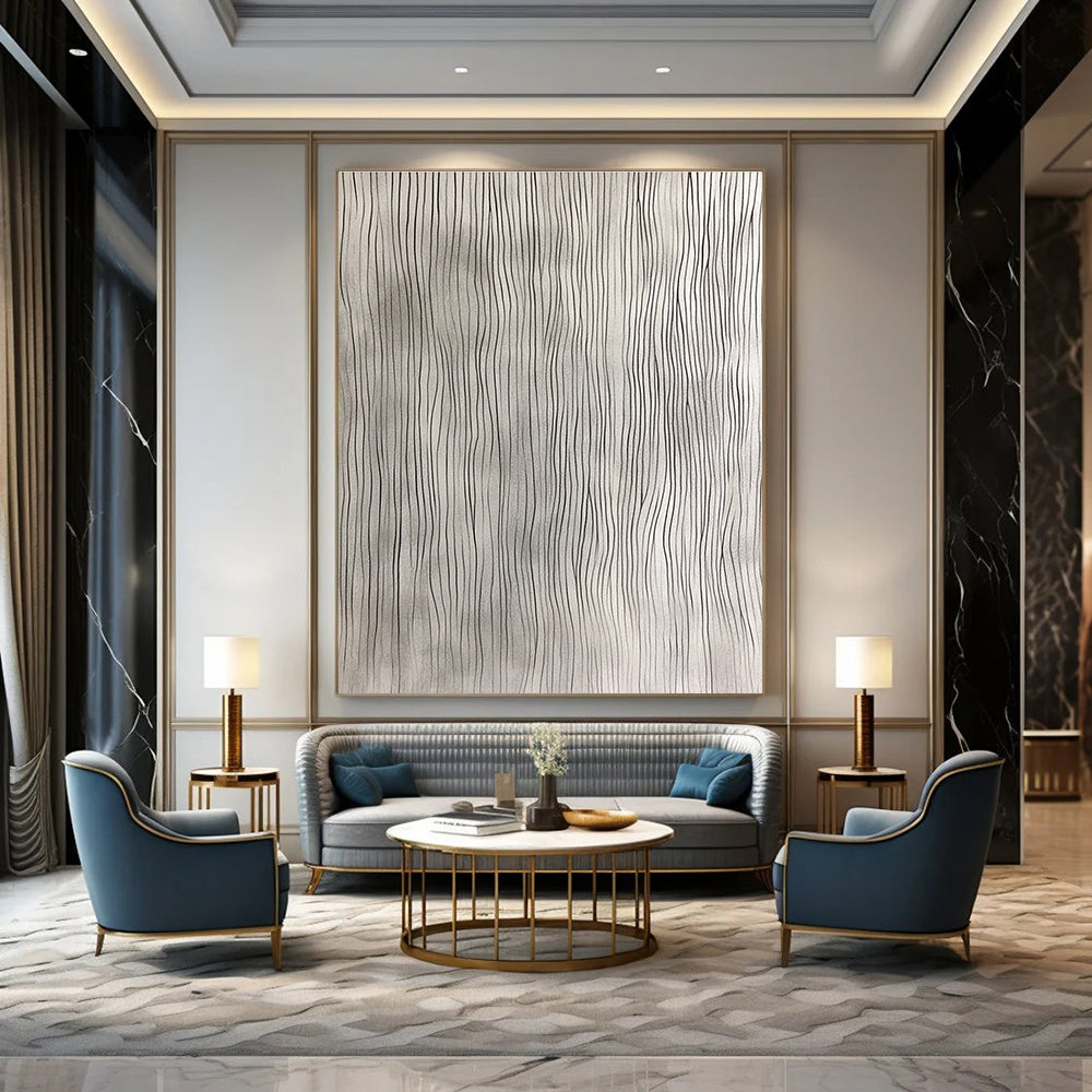 Grey Wavy Lines Minimalist Abstract Painting for Calm Spaces GAB1471