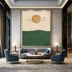 Sun Birds and Green Hill Abstract Painting for Nature - Inspired Living Rooms GAB1380