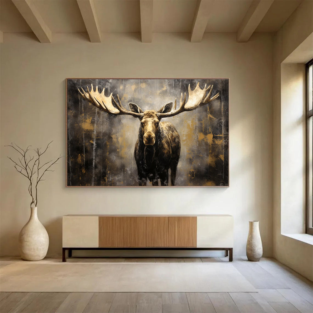 Moose Portrait Abstract Painting for Rustic - Chic Interiors YHT078