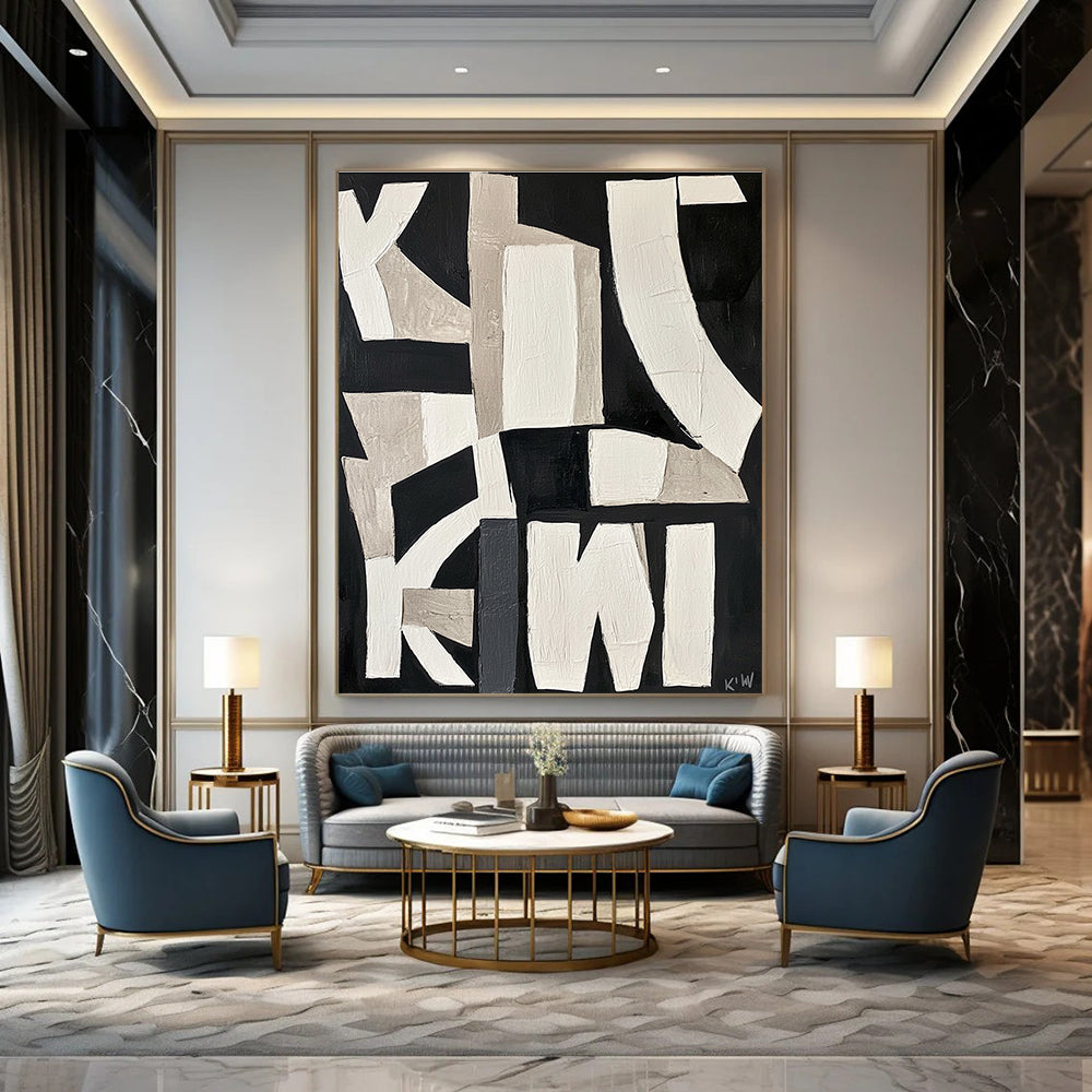 Monochrome Geometric Abstract Painting for Industrial Lofts GAB0773