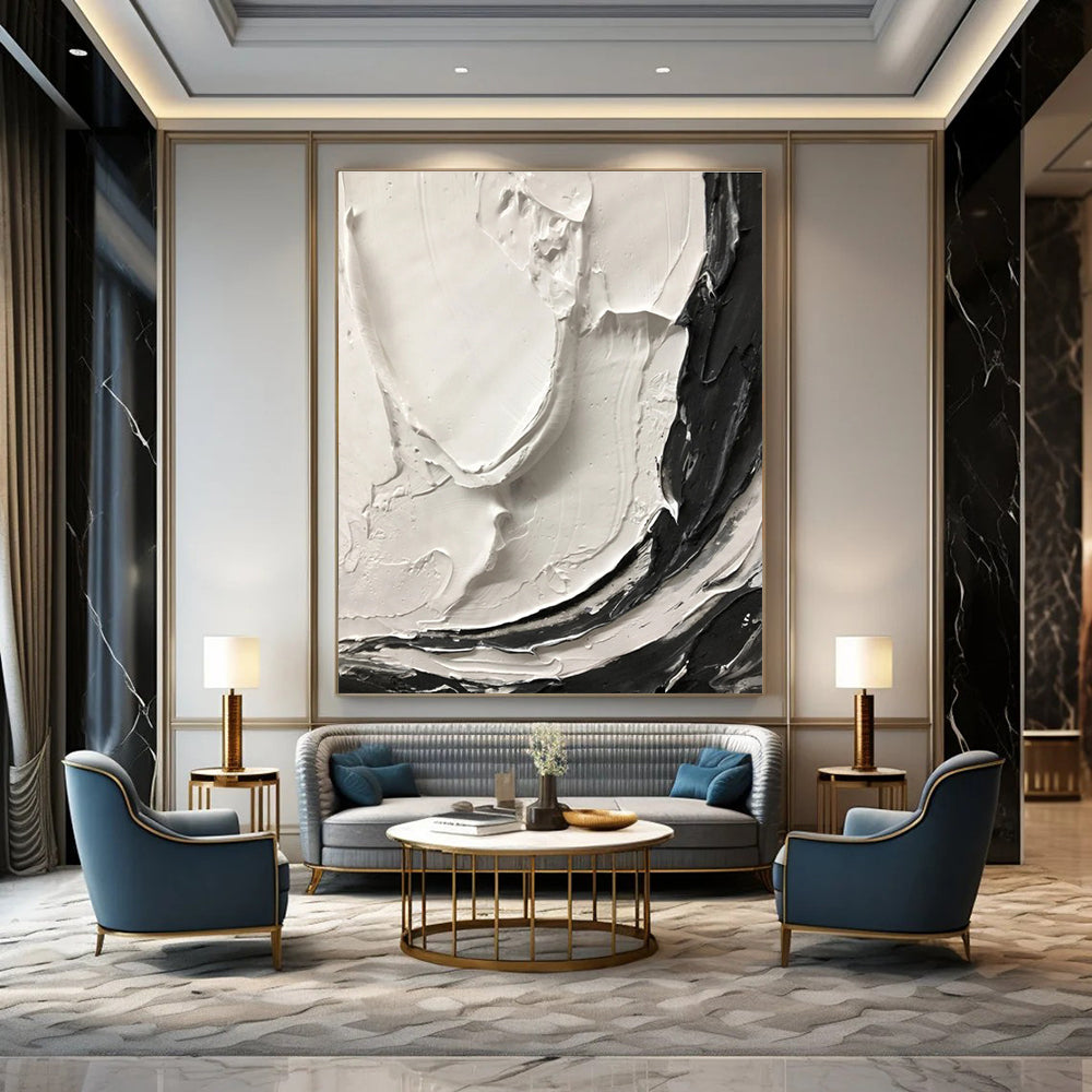 Black - White Textured Swirl Abstract Painting for Art - Centric Living Spaces HENG387