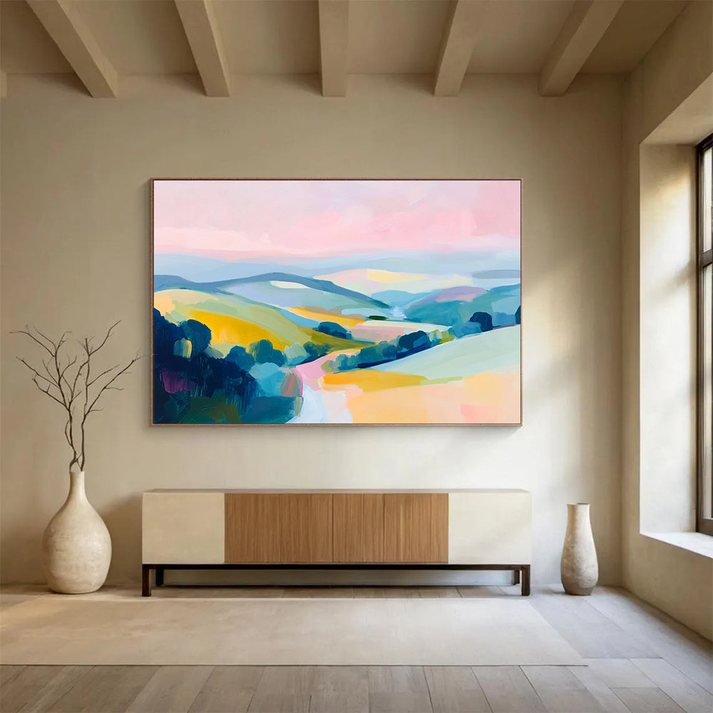 Pastel Mountain Landscape Abstract Painting with Soft Hues ABS288