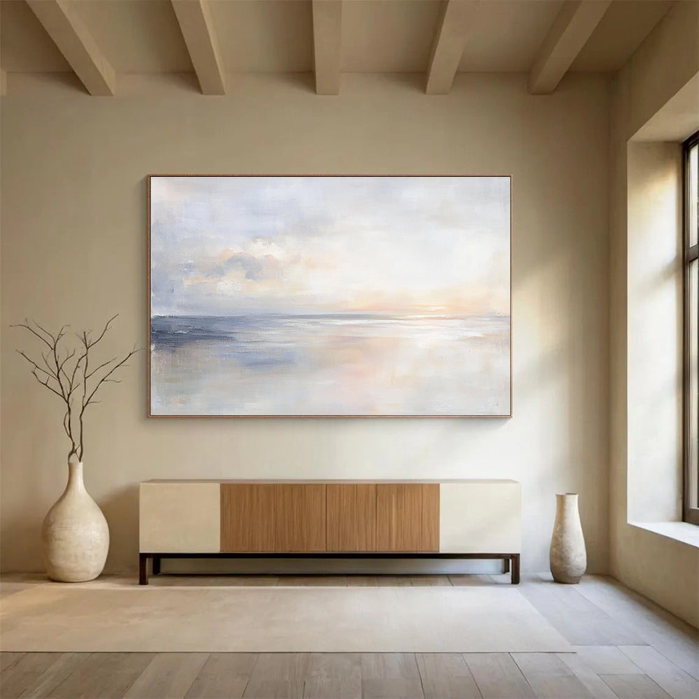 Soft Coastal Sunset Scene Art Embodying Tranquil Evening Vibes in Muted Colors Abstract Painting ABS147