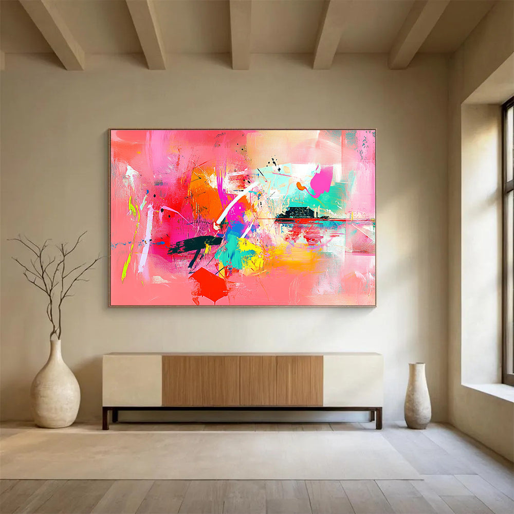 Vivid Pink Abstract Playful Energy Explosion Painting ABS126