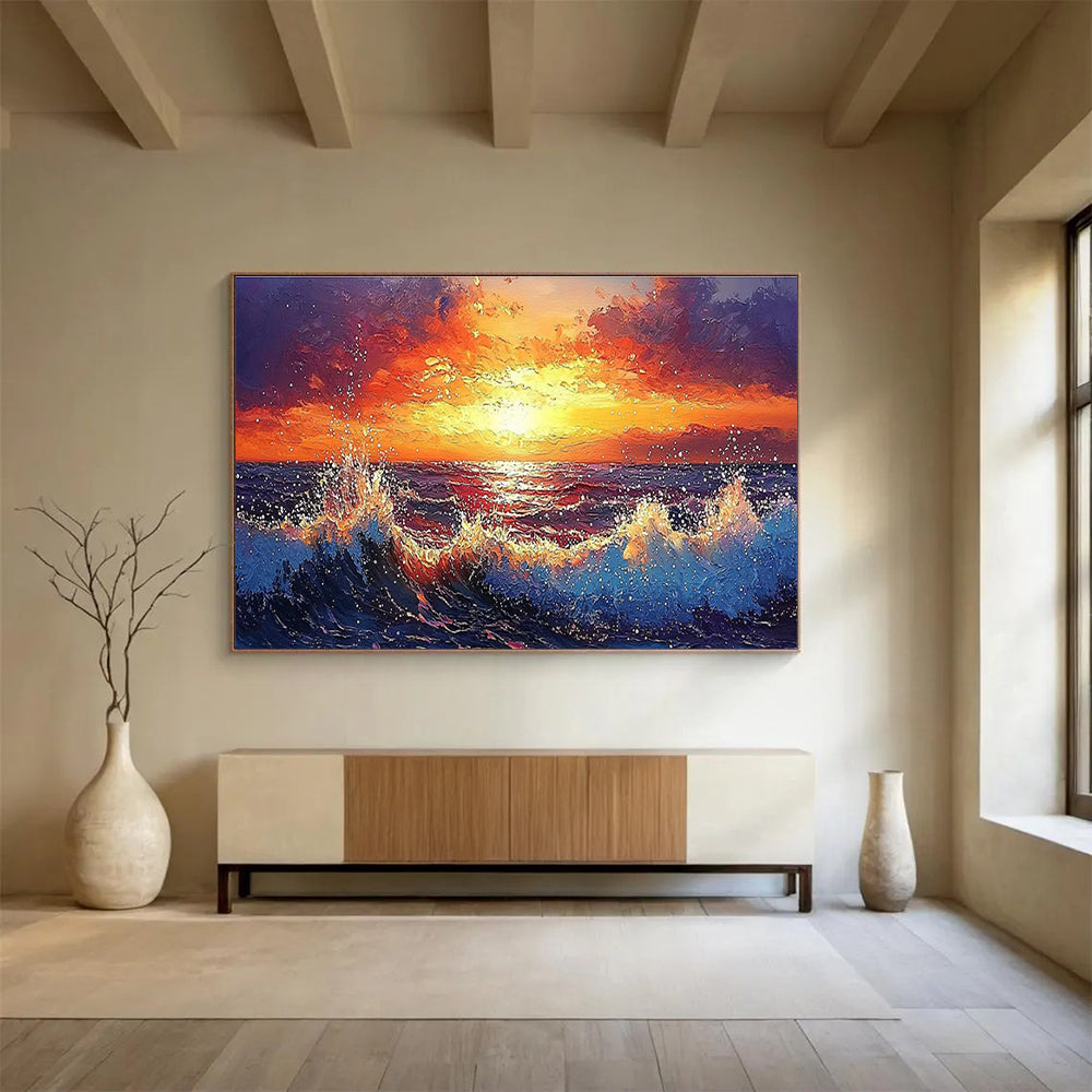 Ocean Sunset Abstract Painting for Coastal Restaurants YHT165