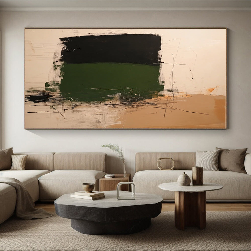 Green Black Abstract Painting with Bold Contrast WINK776