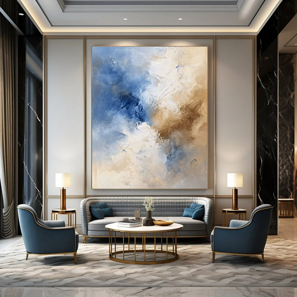 Blue and Beige Soft - Toned Abstract Painting for Serene Bedrooms GAB0880