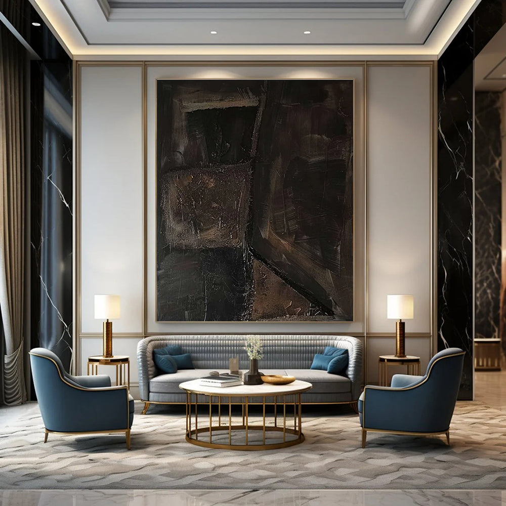 Dark Textured Cubes Abstract Painting for Avant - Garde Art Spaces HENG497