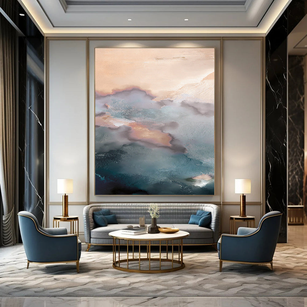 Soft - Hued Cloud Abstract Painting for Coastal - Themed Bedrooms HENG164