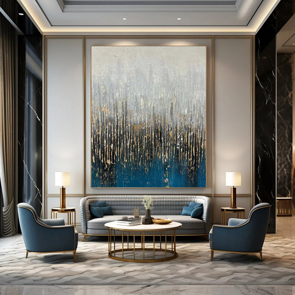 Gray - Blue - Gold Abstract Painting for Luxury Living Rooms HENG406