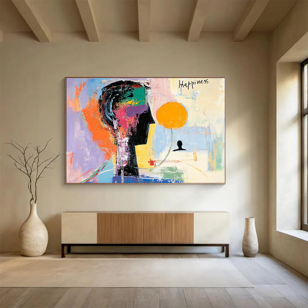 Abstract “Happiness” Figure Painting with Expressive, Colorful Emotions ABS517