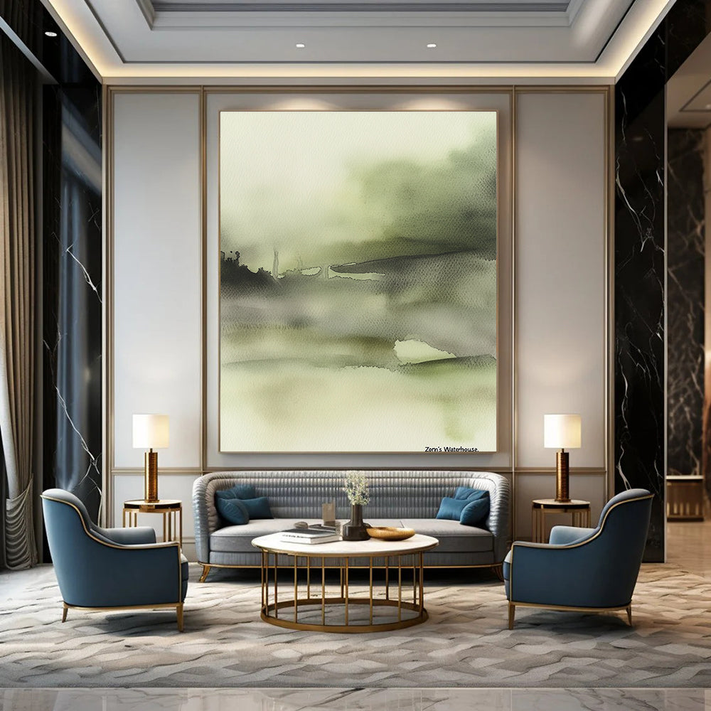 Misty Green Watercolor - Serene Landscape Abstract Art GAB0508