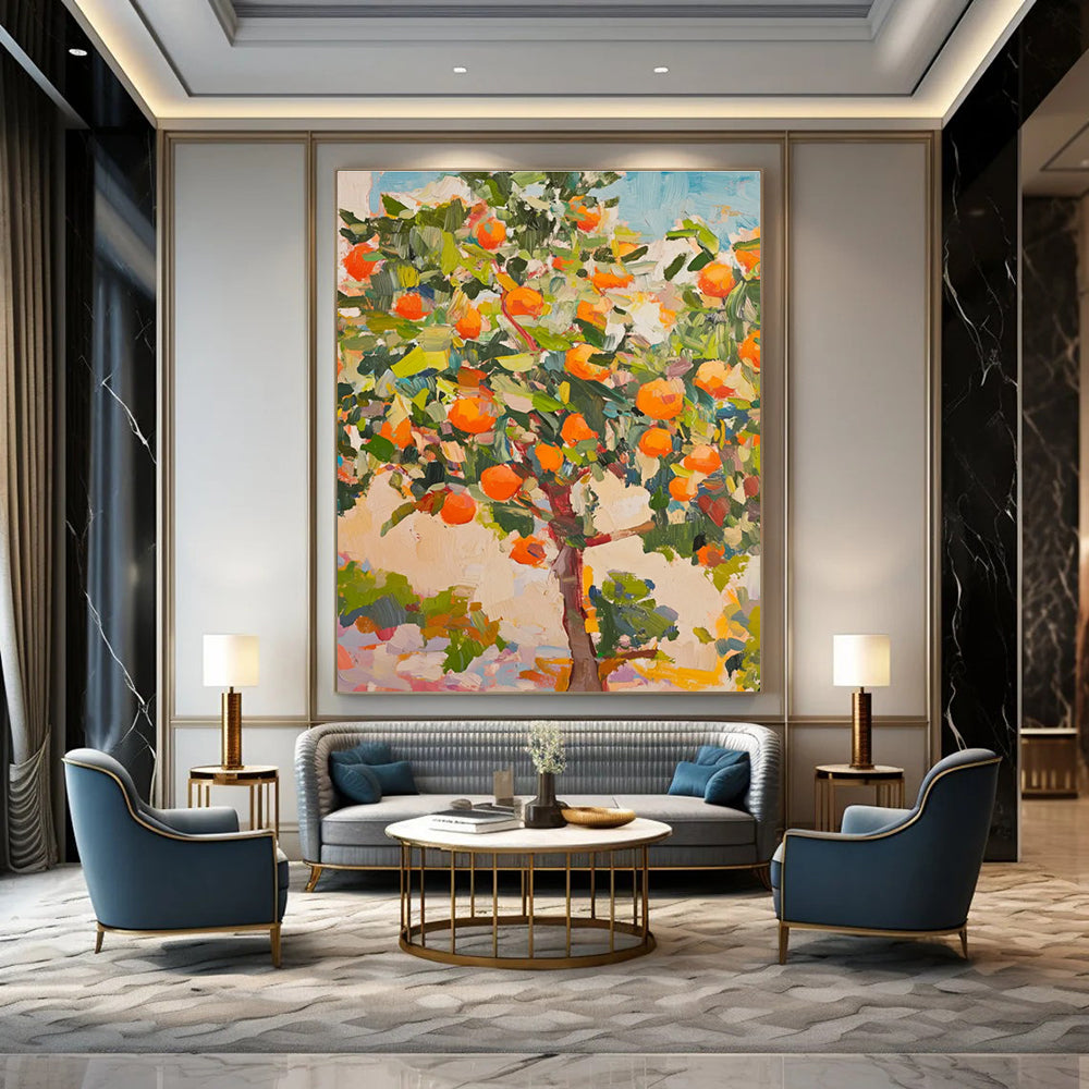Orange Grove Abstract Painting for Warm - Toned Living Rooms HENG439